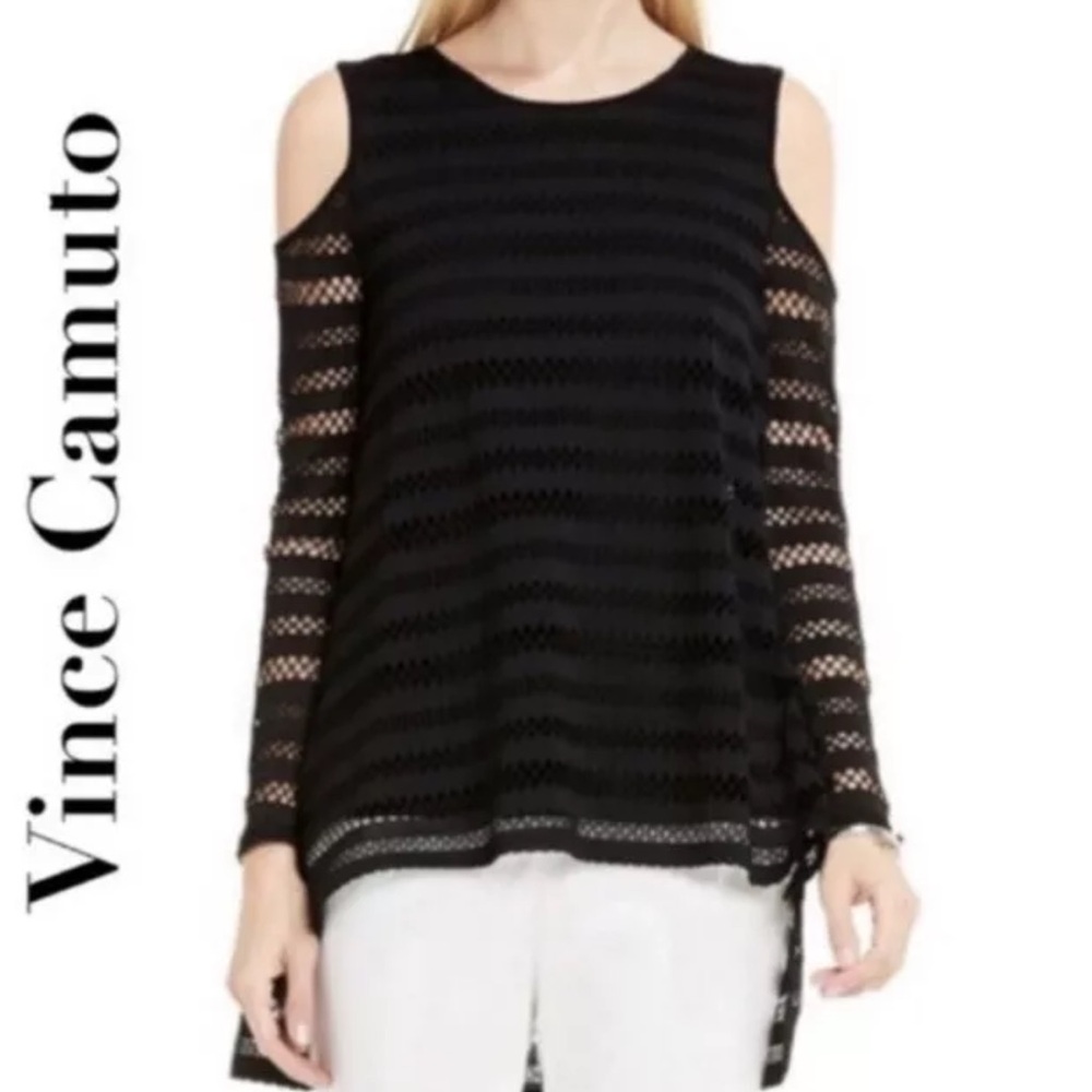 Vince Camuto Black Striped Cold Shoulder Blouse 3X